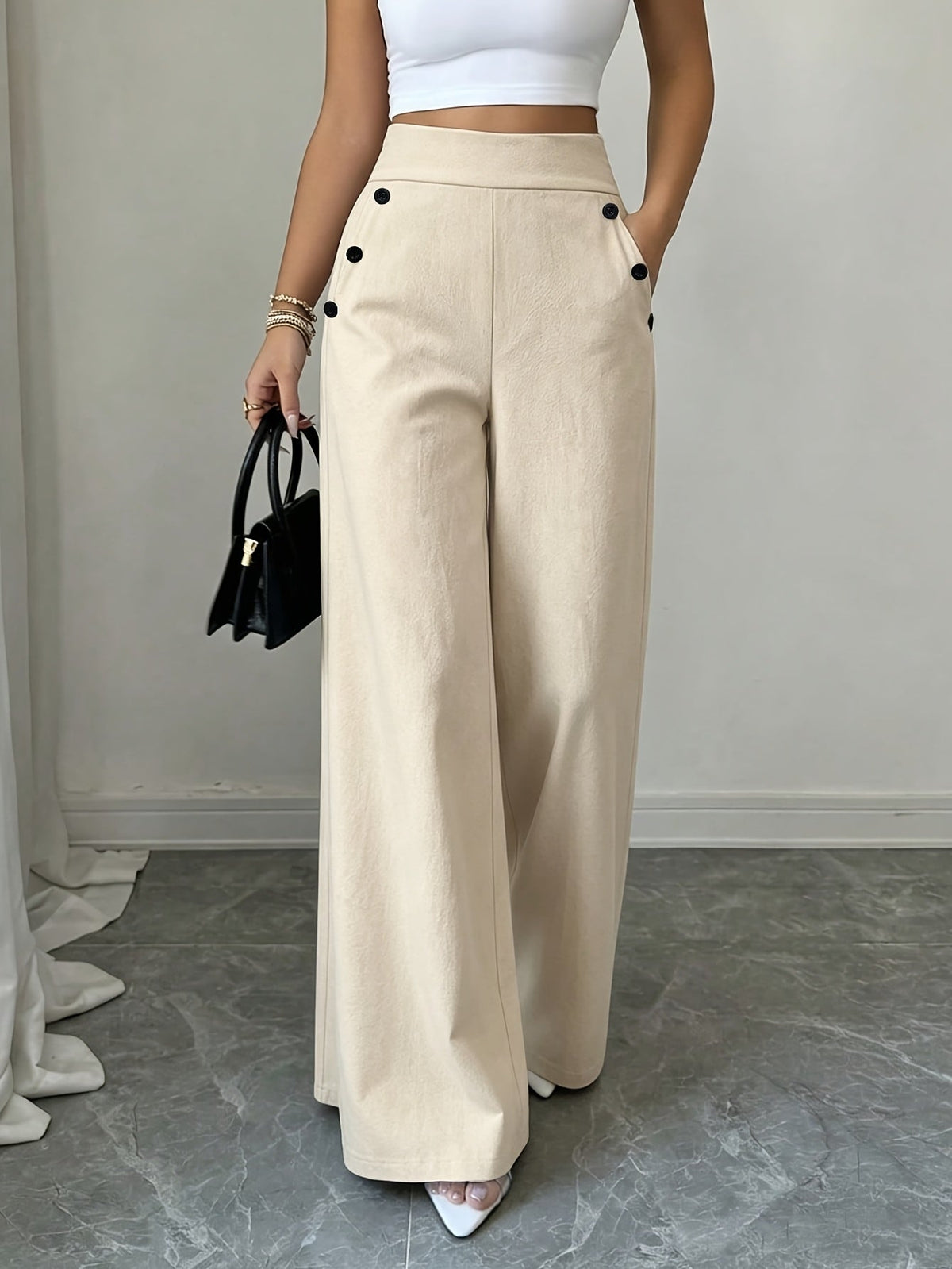 Wide-leg Broek met Knoopjes