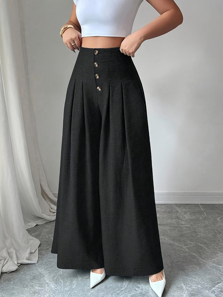 Denise | Wide-leg broek met knoopdetail