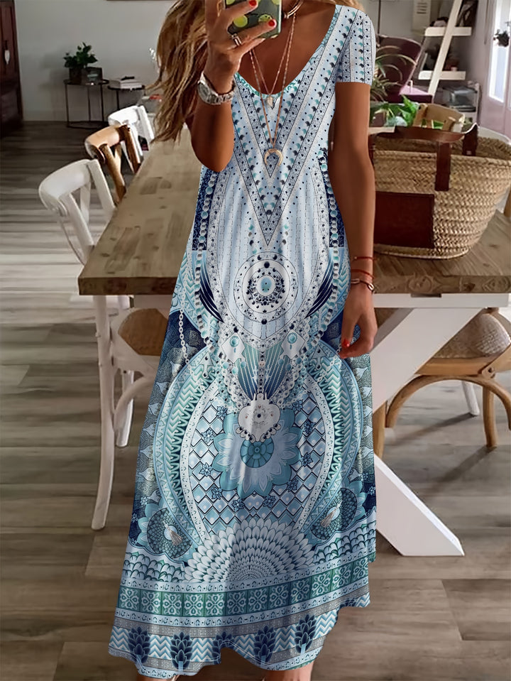 Cleo | Maxi-jurk met V-hals en print