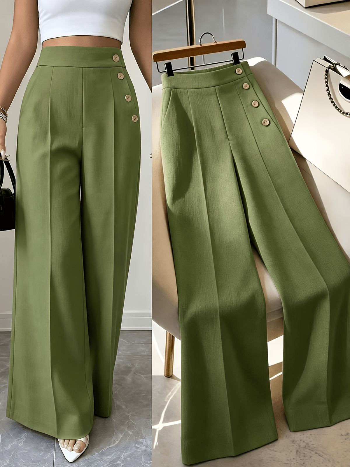 Gwen | Nette wide-leg broek met sierknopen