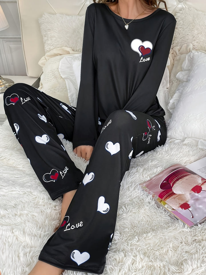 Hanne | Pyjamaset met lange mouwen en hartmotief