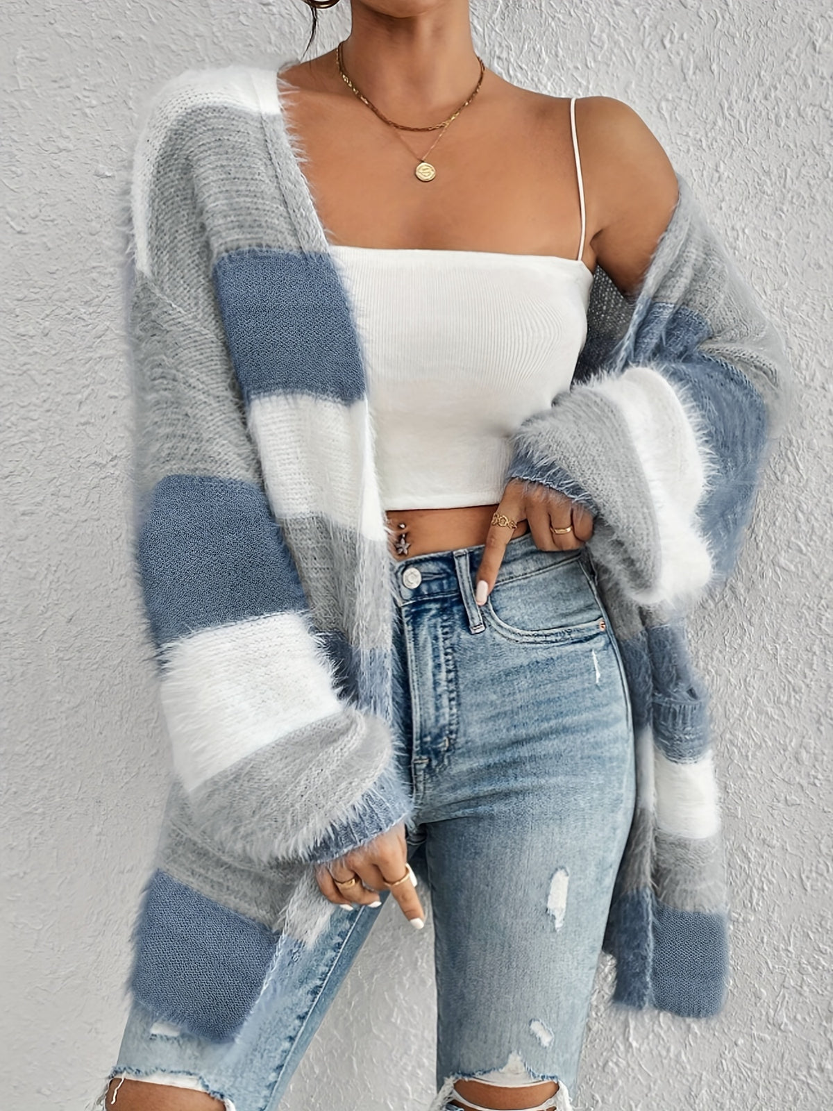 Bernadette | Vest in blauw, grijs en wit