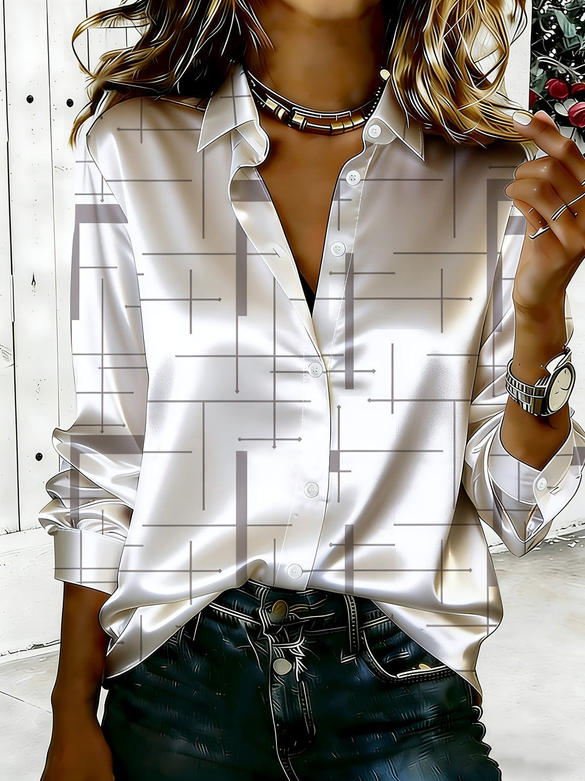 Olivia | Satijnen blouse met print