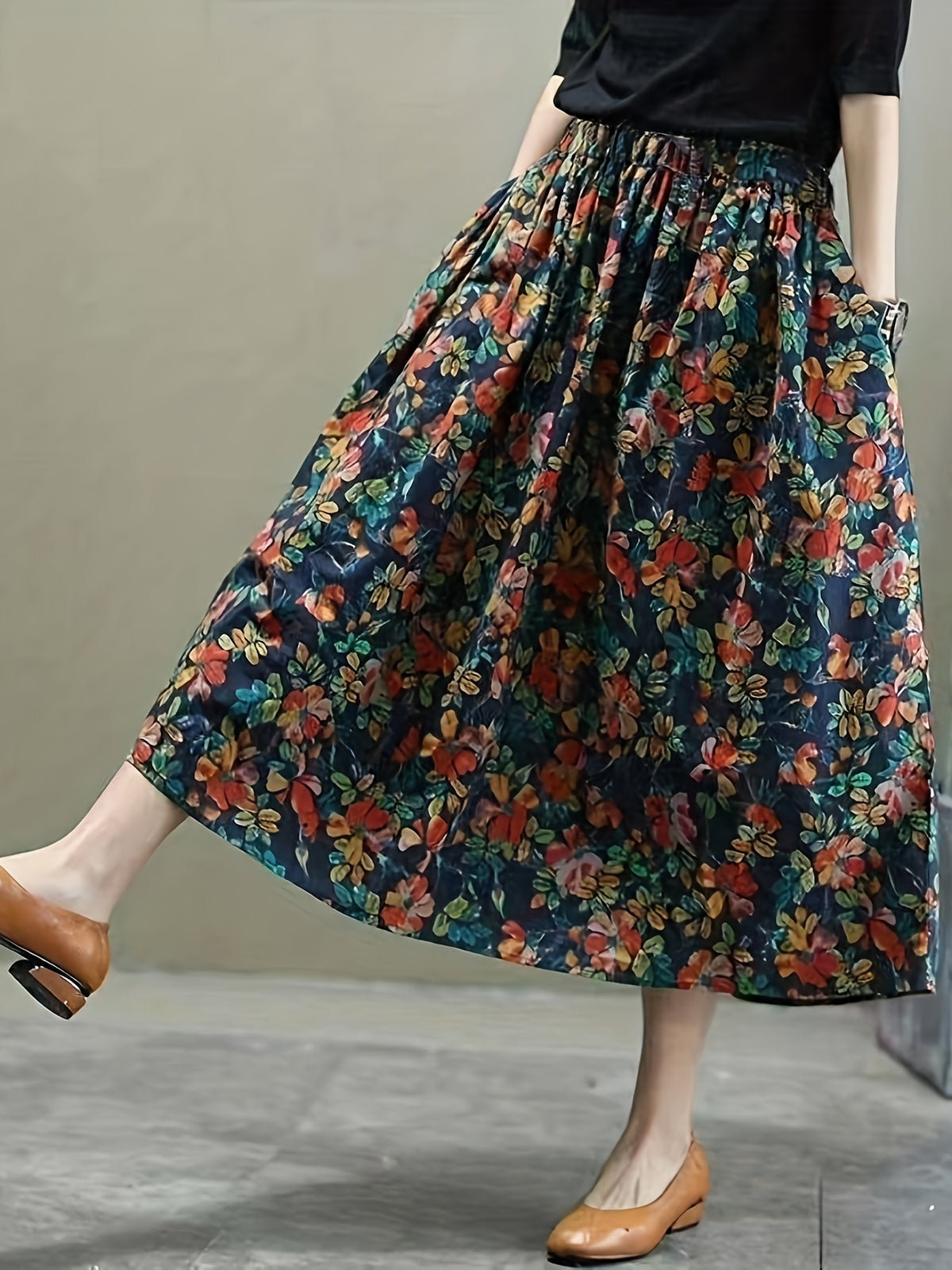 Sterre | A-lijnrok met bloemenprint en zakken