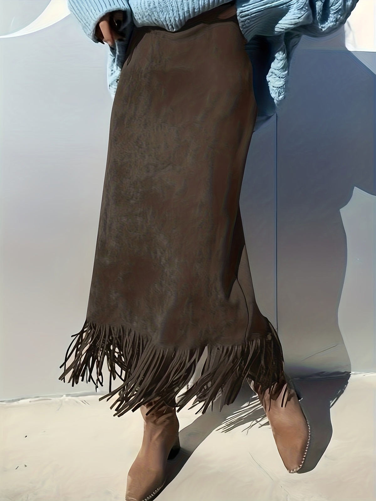 Roxy | Midirok in suède-look met franjes