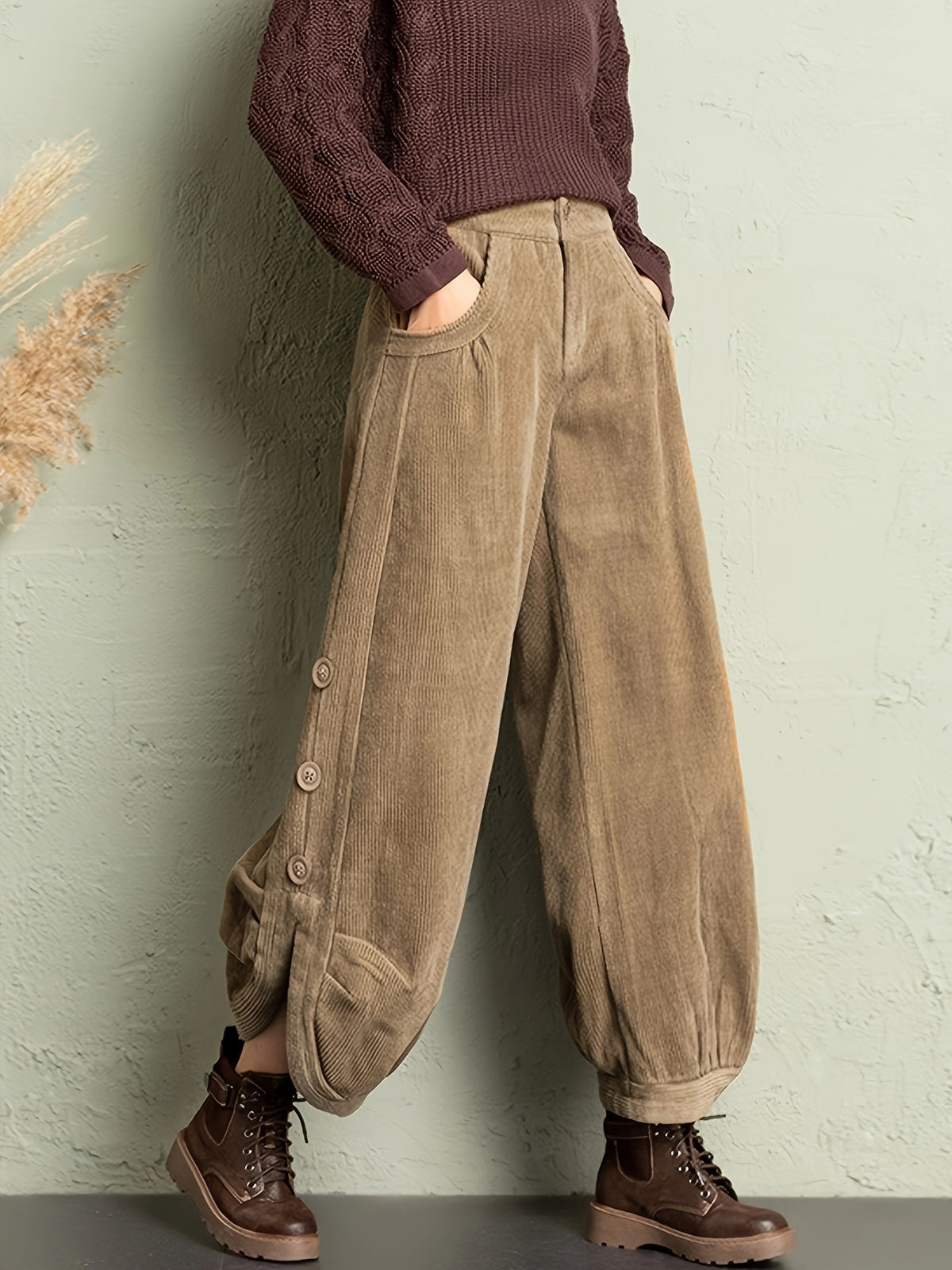 Cynthia | Wide-leg broek met knoopdetail